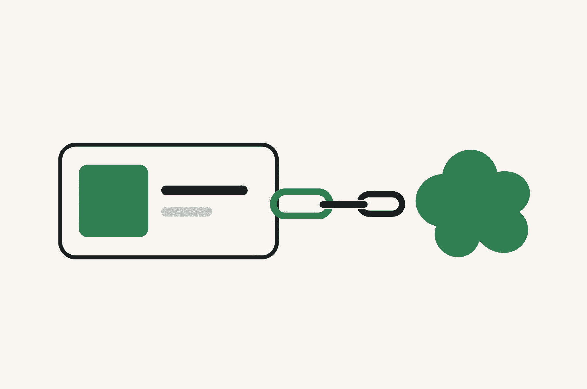 A flat illustration of the Revnu clover with a single strong inbound link arrow earned from a relevant site.